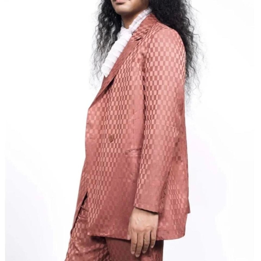 Wildfang Bronze 2-Piece Suit Women's Size Medium/12 Checker Jacquard Blazer Prom